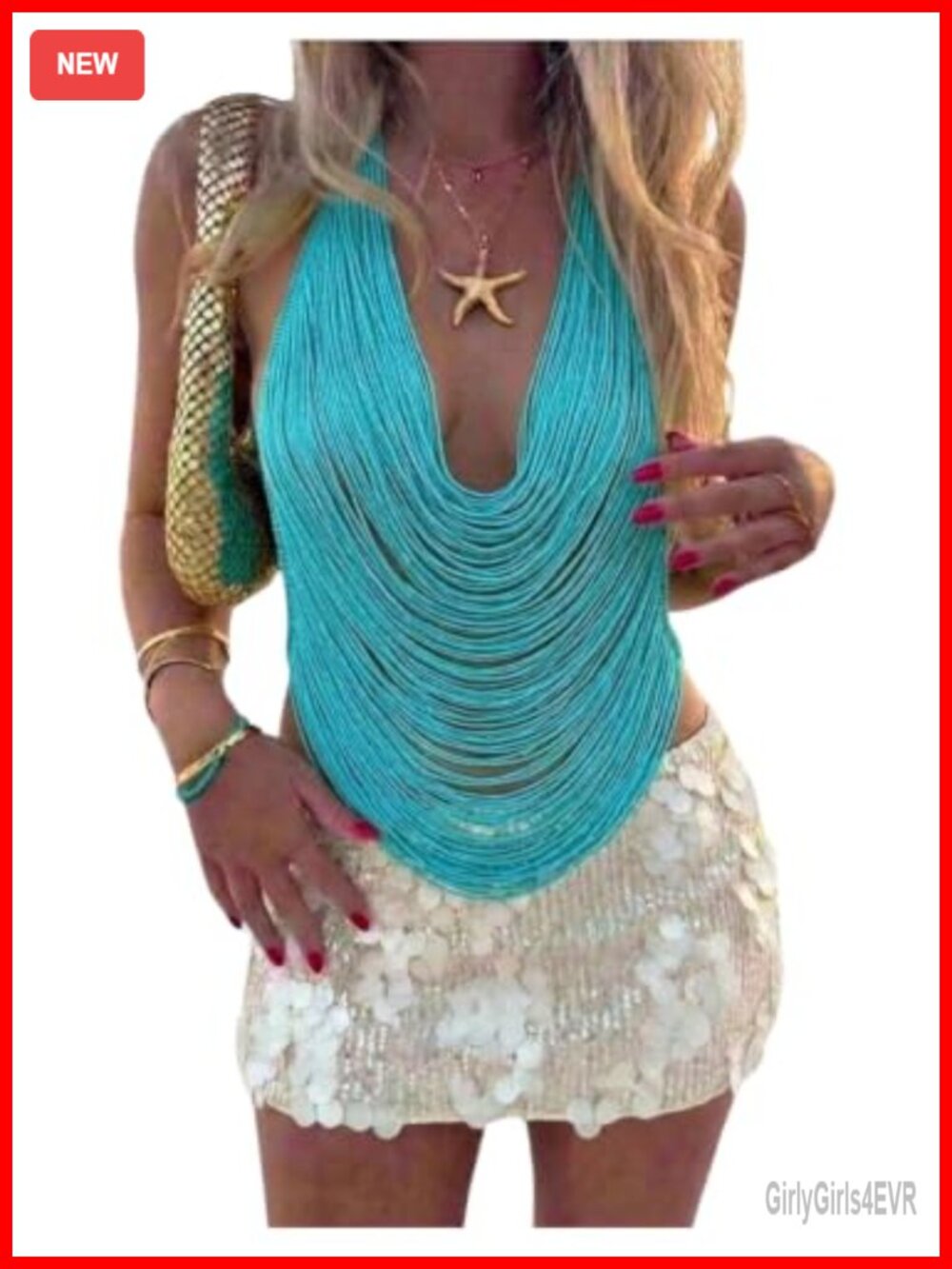 Women's Halter Crop Top Open Back Draped Fringe Sleeveless Summer Boho